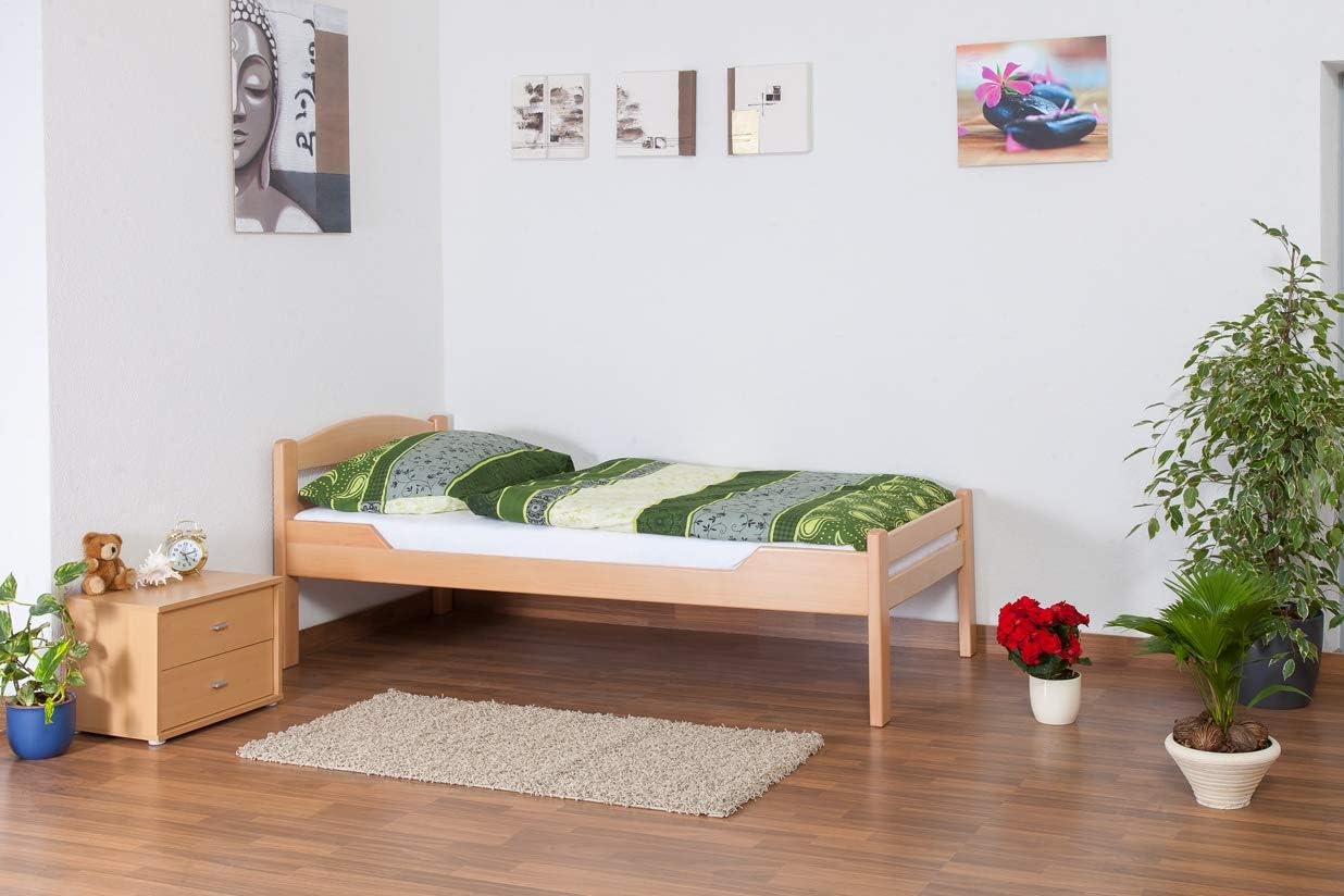 Einzelbett“Easy Premium Line“ K1/2n, Buche Vollholz massiv Natur – Maße: 90 x 200 cm