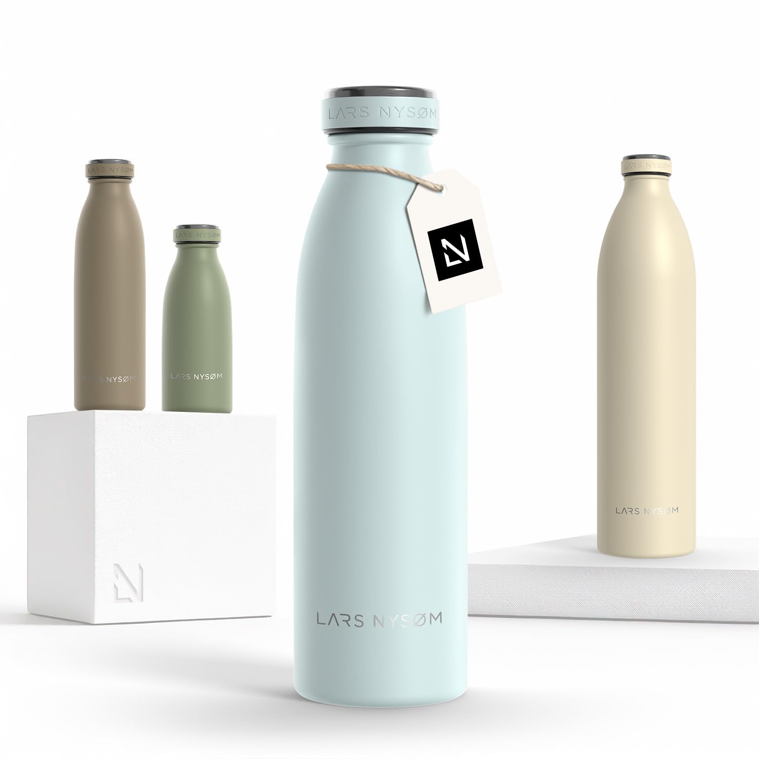 Lars NysØM Borraccia Termica 500Ml In Acciaio Inox | Bottiglia Isolata 0.5 Litro | Bottiglia D'acqua A Tenuta Stagna Per Sport, Bicicletta, Cane (Misty Blue, 500Ml)-image