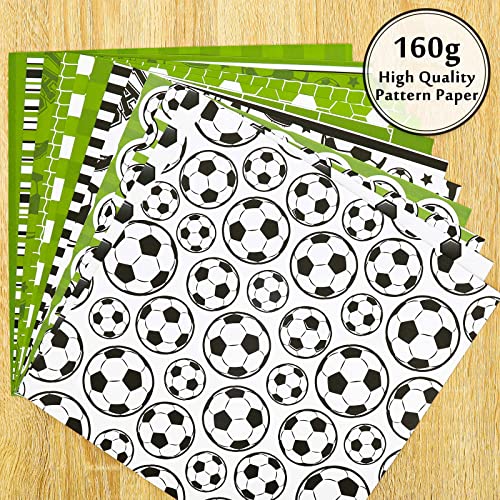 Whaline 24 Sheet Soccer Pattern Paper 30 X 30Cm Soccer Ball Field Scrapbook Paper Double-Sided Sport Decorative Craft Paper Folded Flat For Diy Background Card Making Junk Journal Supplies, 12 Design #TOP4