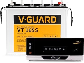V - Guard Smart Inverter & Battery Combo (Smart Pro 1200 S Solar Inverter, VT 165S (154 Ah Tall Tubular Battery)) for Home, Office & Shops