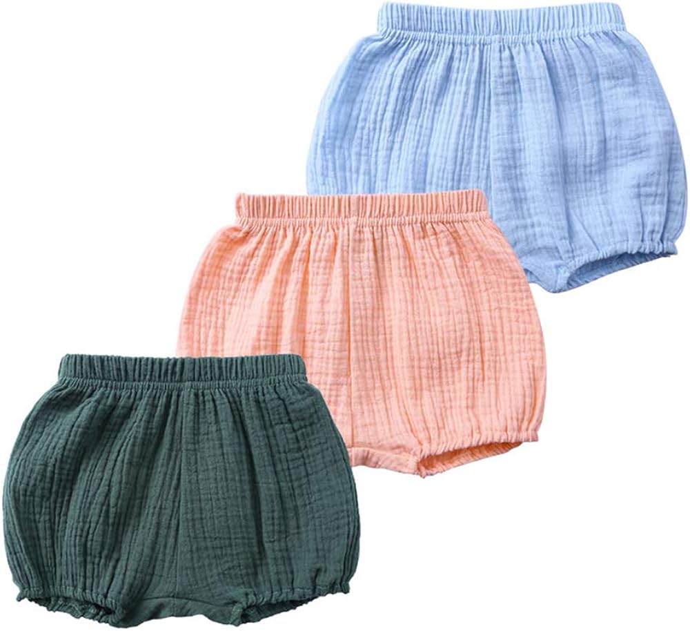 Kids Tales 3 Pack Little Boys Girls Cotton Linen Bloomers Shorts Baby
