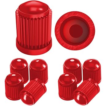 Pack of 10 Valve Caps Car & Bicycle Robust Car Valve Cap with Seal for Car Motorcycle & MTB Universal Tyre Valve Caps & Valve Cover Set Valves Tyre Valve & Valve Accessories Red
