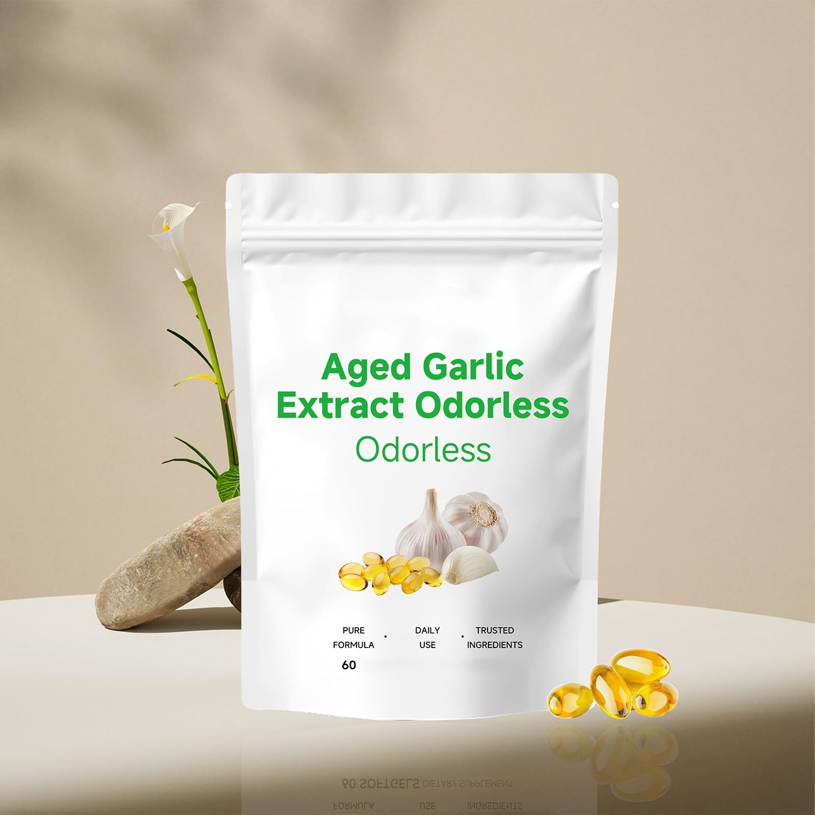 Estratto di aglio invecchiato inodore | Estratto di aglio invecchiato 2 anni| per antiossidanti e supporto immunitario, vegetariano, non OGM (60 conteggi),3Pcs