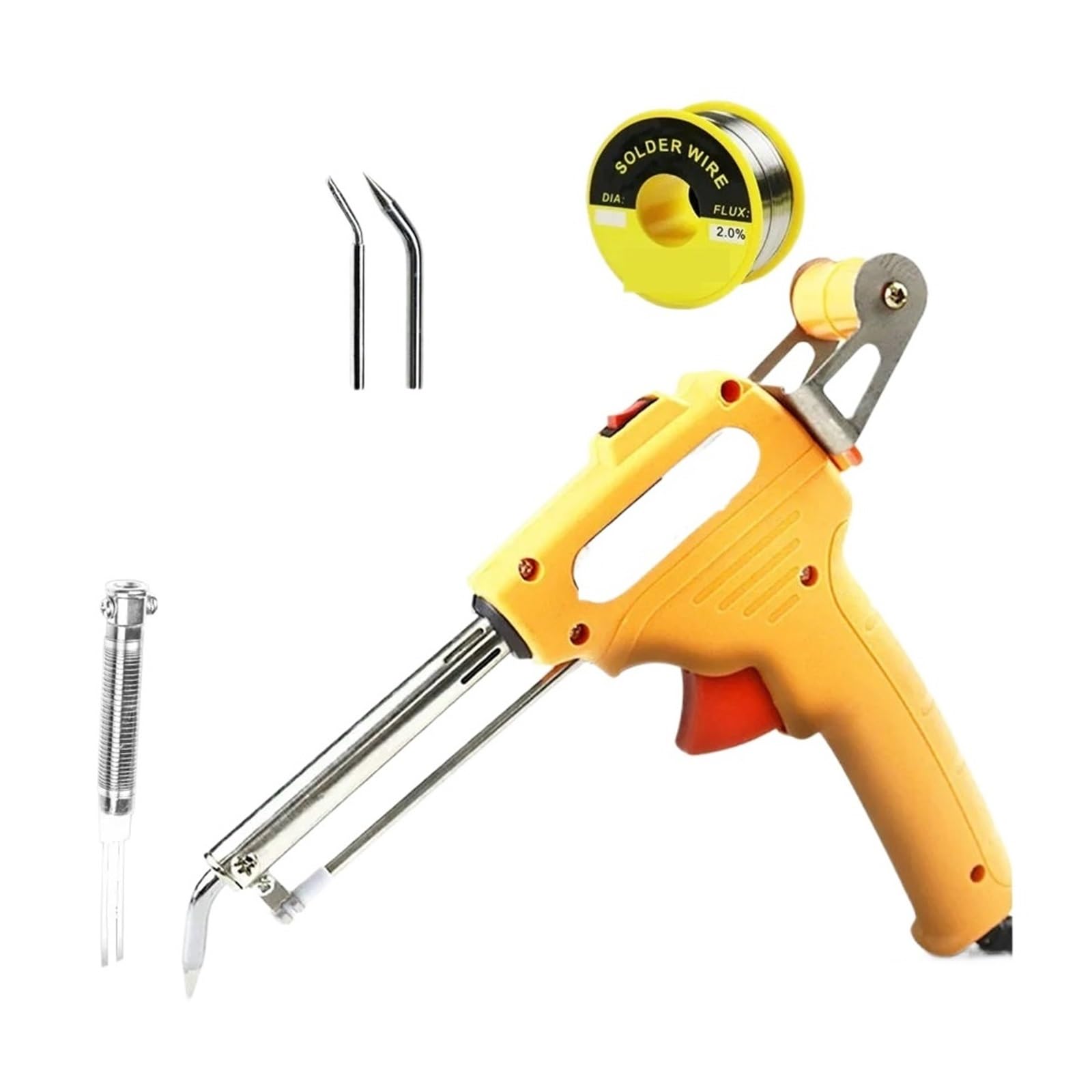 Kit De Soldador Eléctrico Calefacción Externa 60W, Alimentador Estaño Semiautomático, Punta Pistola, Alambre Con Ventosa, Pinzas Antiestáticas For Soldar Calentamiento Preciso(5PCS yellow)