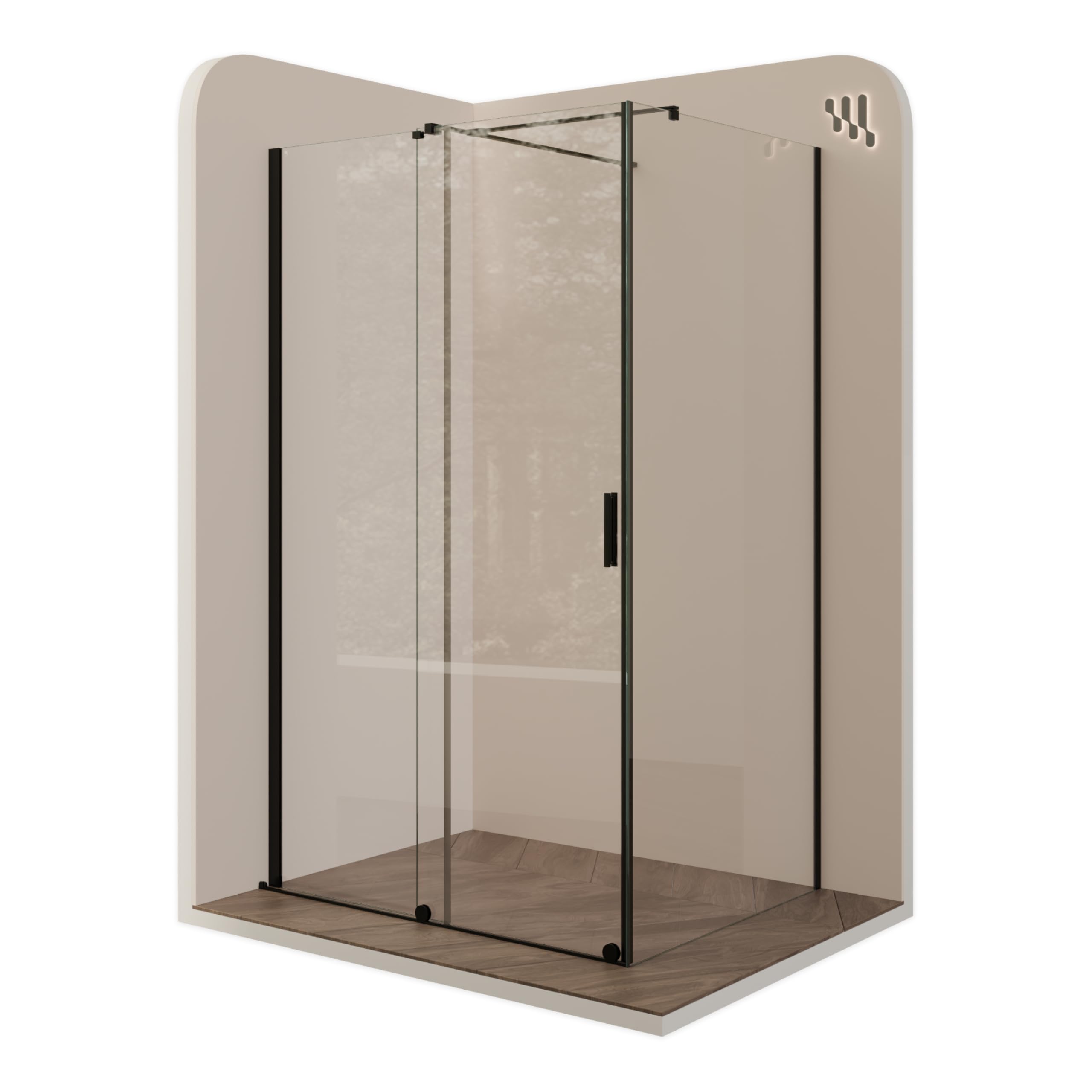 Mampara de Ducha Nadine | 120x90x200cm | Puerta corredera 120 cm | Ajuste 119,5-121,5 x 88,5-90cm | Perfiles Negros, Cristal transparente de 8 mm - Moments of Glass