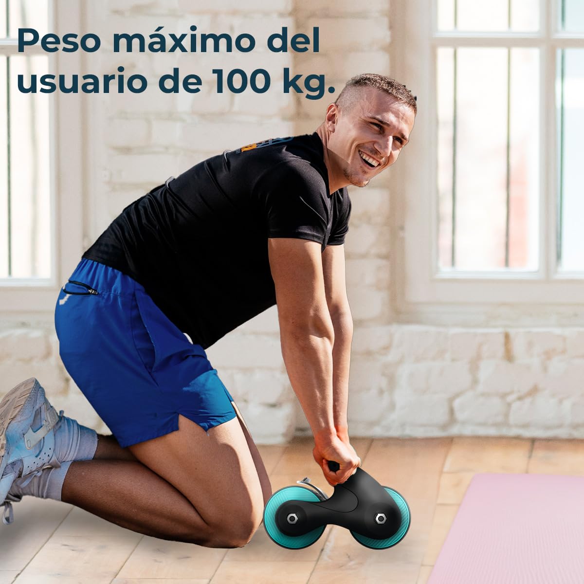 Cecotec Drumfit AB Fit Rolka do treningu brzucha z automatycznym odbiciem Kompaktowa i lekka konstrukcja, szerokość 10 cm, antypoślizgowa i wyściełana mata do ćwiczeń, maksymalna waga użytkownika 100