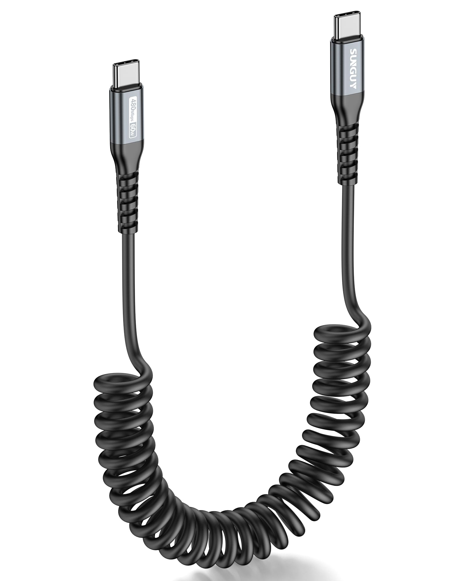 SUNGUY Coiled USB C to USB C Cable 3FT, USB-C Cable for Car, USBC to USBC Android Auto Carplay, for iPhone 17 16 15 Pro Max/Plus, Galaxy S24 S23 S22