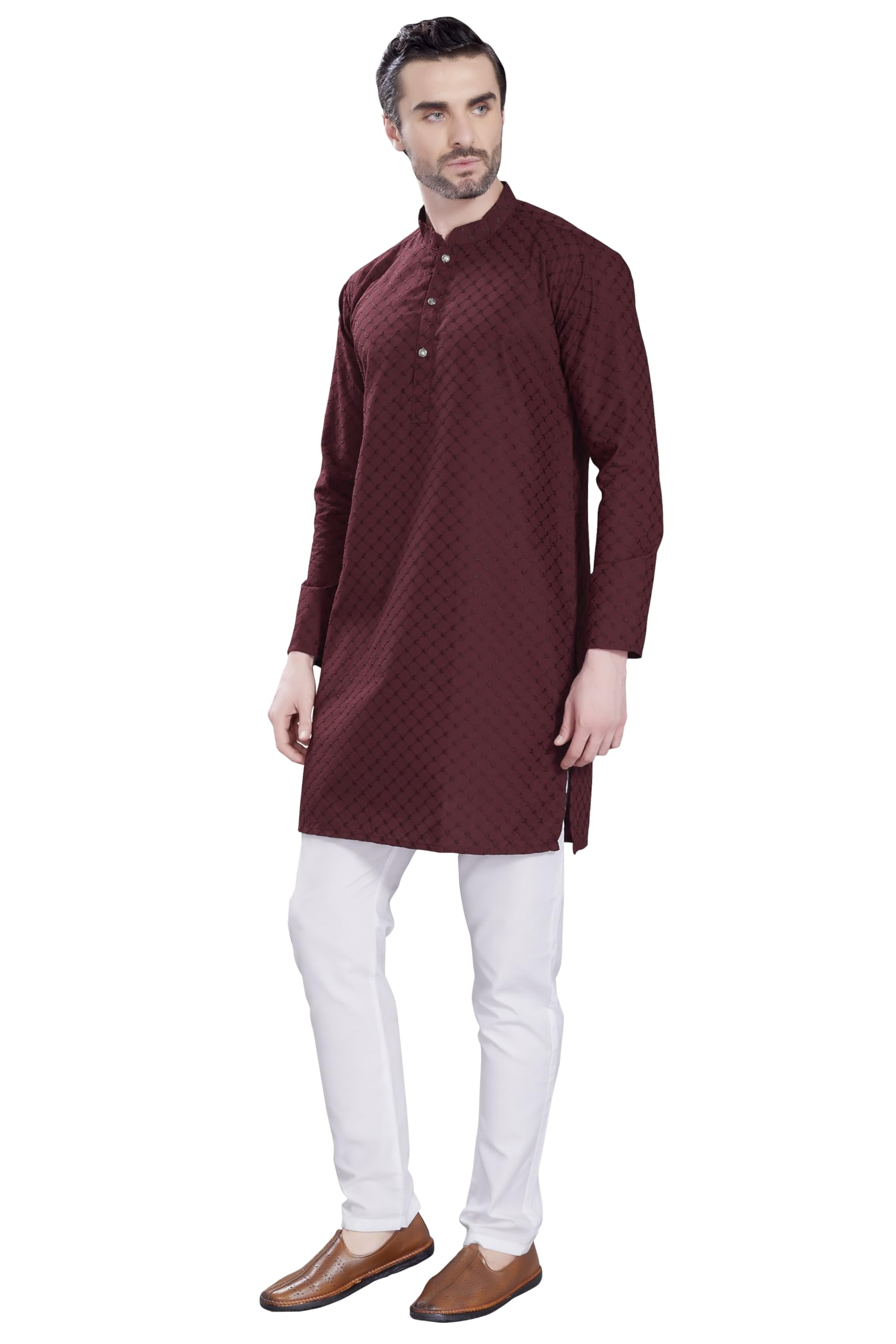 DIVISIVE Men's Thread Embroidered Cotton Only Slim Fit Kurta (DKRT1073_M_Maroon) - Image 2 thumbnail