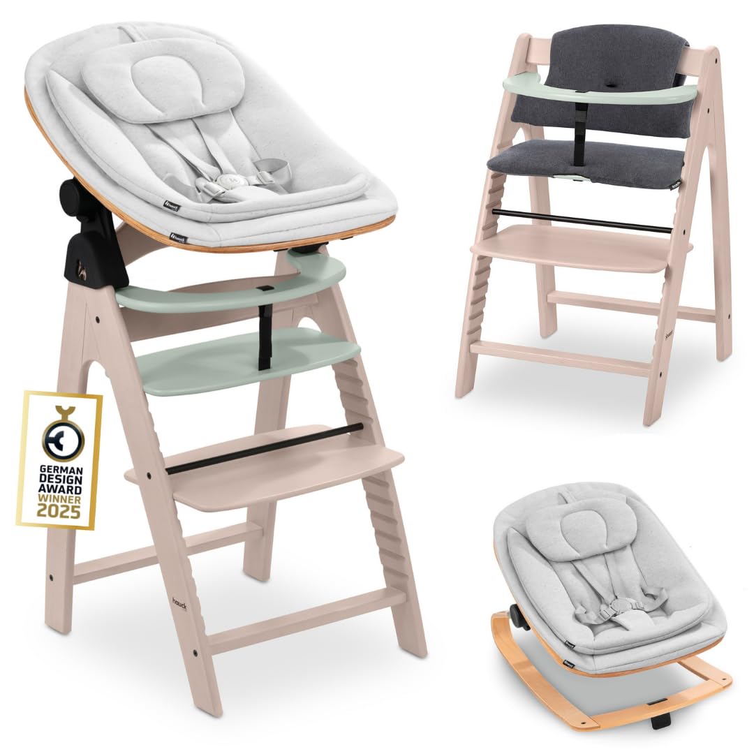 hauck Seggiolone Pappa Arketa Newborn Set Eco Bouncer – Seggiolone Evolutivo Legno Regolabile per Crescere insieme fin dalla Nascita, incluso Sdraietta Neonati e Cuscino (Faggio - Whitewashed Menta)