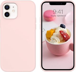 DUEDUE iPhone 12 Case,iPhone 12 Pro Case, Liquid Silicone Soft Gel Rubber Slim Cover with Microfiber Cloth Lining Cushion Shockproof Full Body Protective Case for iPhone 12/12 Pro 6.1 inch, Sand Pink