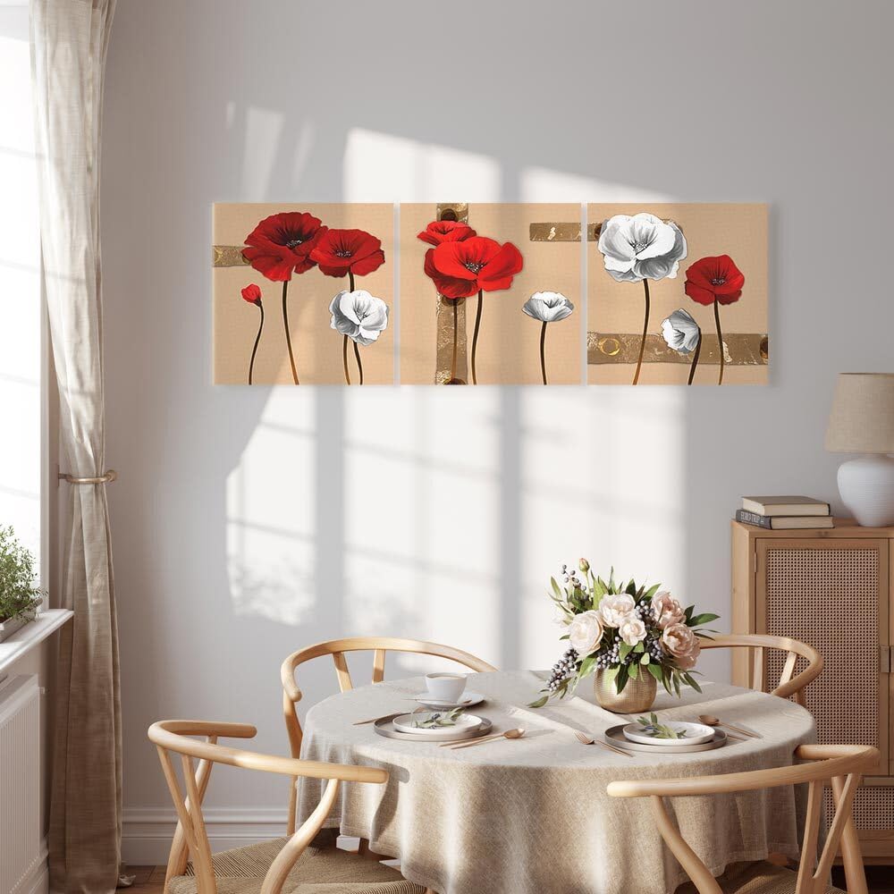 decomonkey Wandbilder Set Mohnblumen 180x60 cm 3 Teilig Wandbild Groß Büro | Leinwandbild XXL, Deko, Wohnzimmer, Schlafzimmer, Wanddeko, Leinwand, Pictures For Wall, Poster, Wall Painting, Blumen