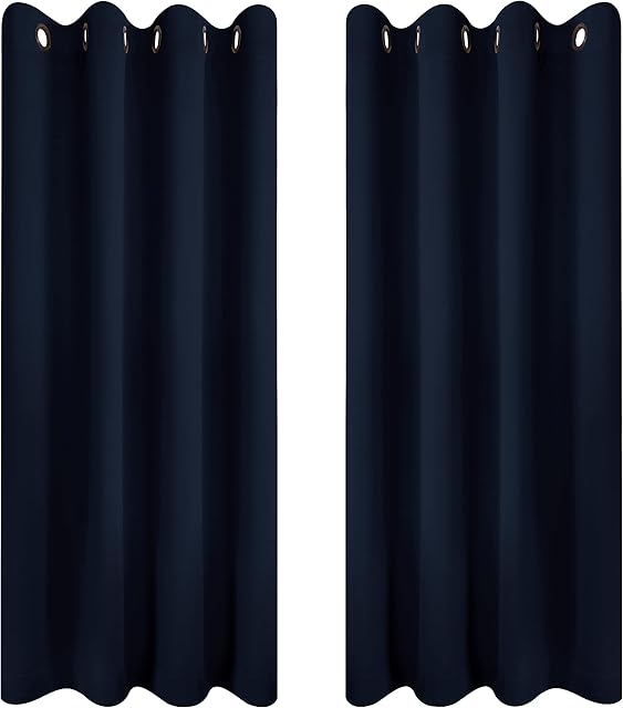 Utopia Bedding Blackout Curtains Grommet 2 Panels [Navy, 46W x 54L Inches] Thermal and Sound Insulated Drapes for Bedroom and Living Room (117x137 cm)