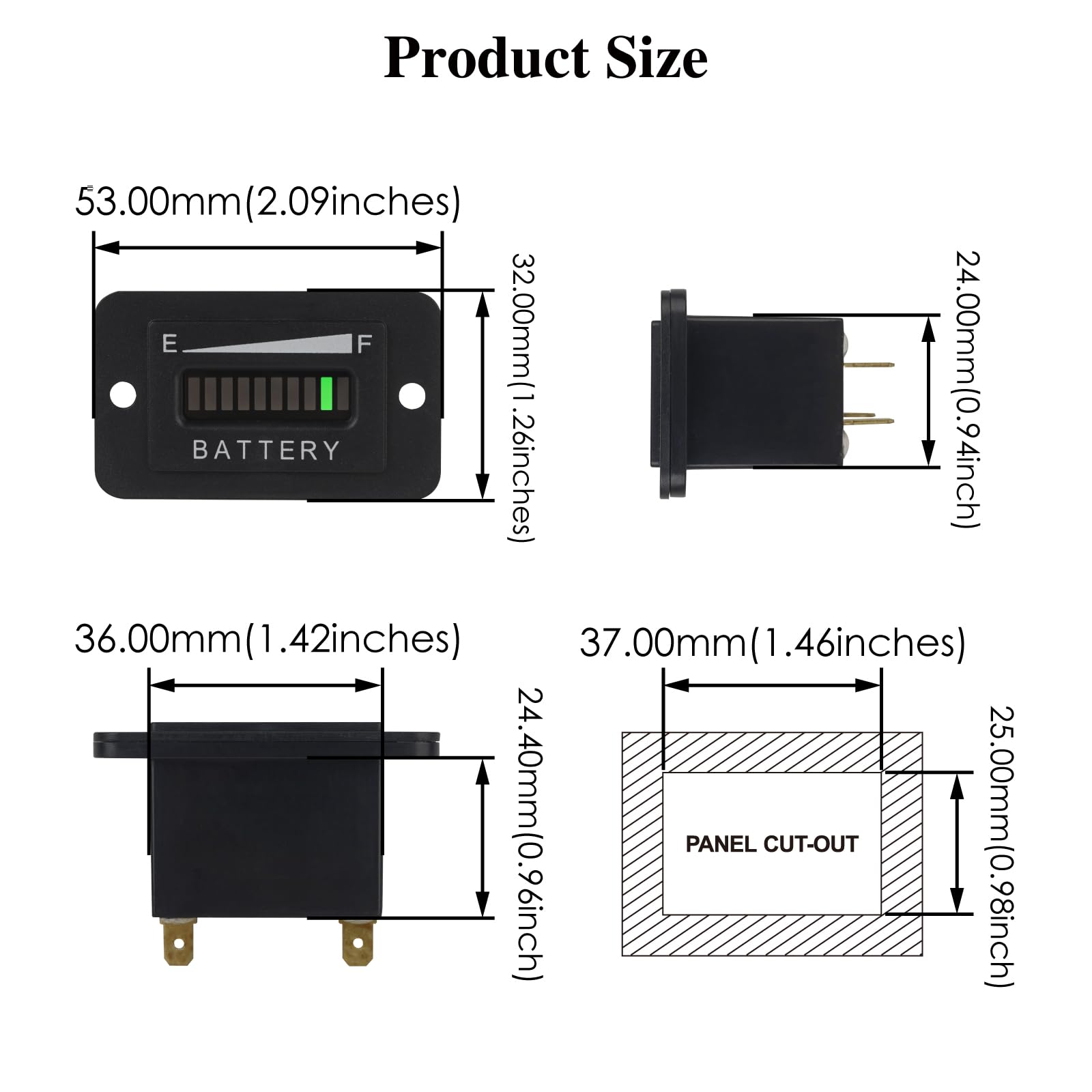 Indicador de batería Pantalla LED grande Voltímetro de plomo Ácido Traje para equipos de corriente continua, tales como carretillas elevadoras Carro de golf Equipo (LA-48V)