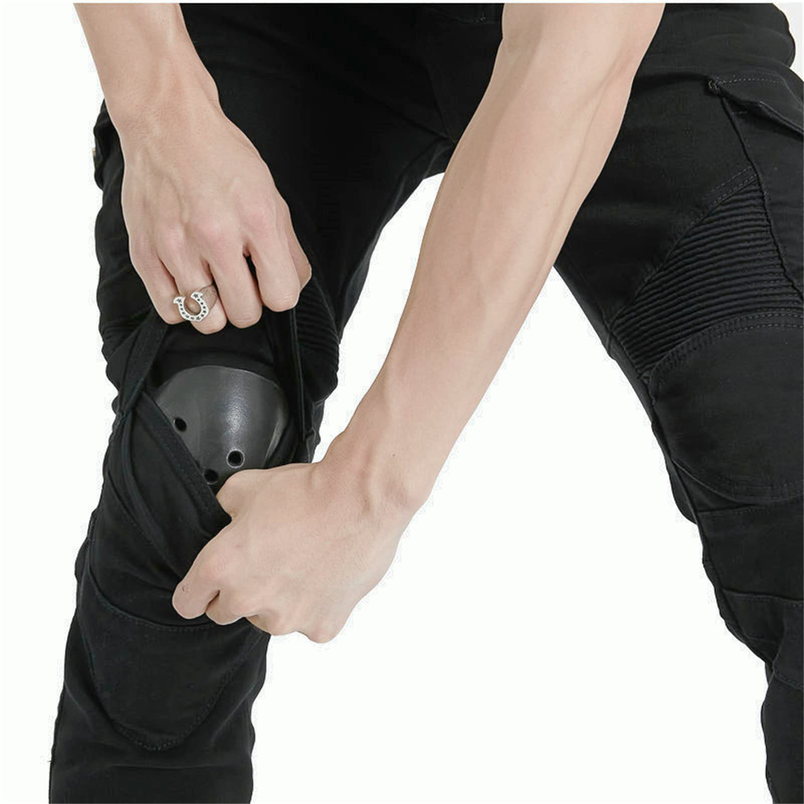 Pantaloni Biker Invernali Pantaloni Protettivi da Moto Pantaloni in Denim Rinforzato Protettivo Foderato Approvato CE Rimovibile Armato Denim Modern-Fit (Nero,M)