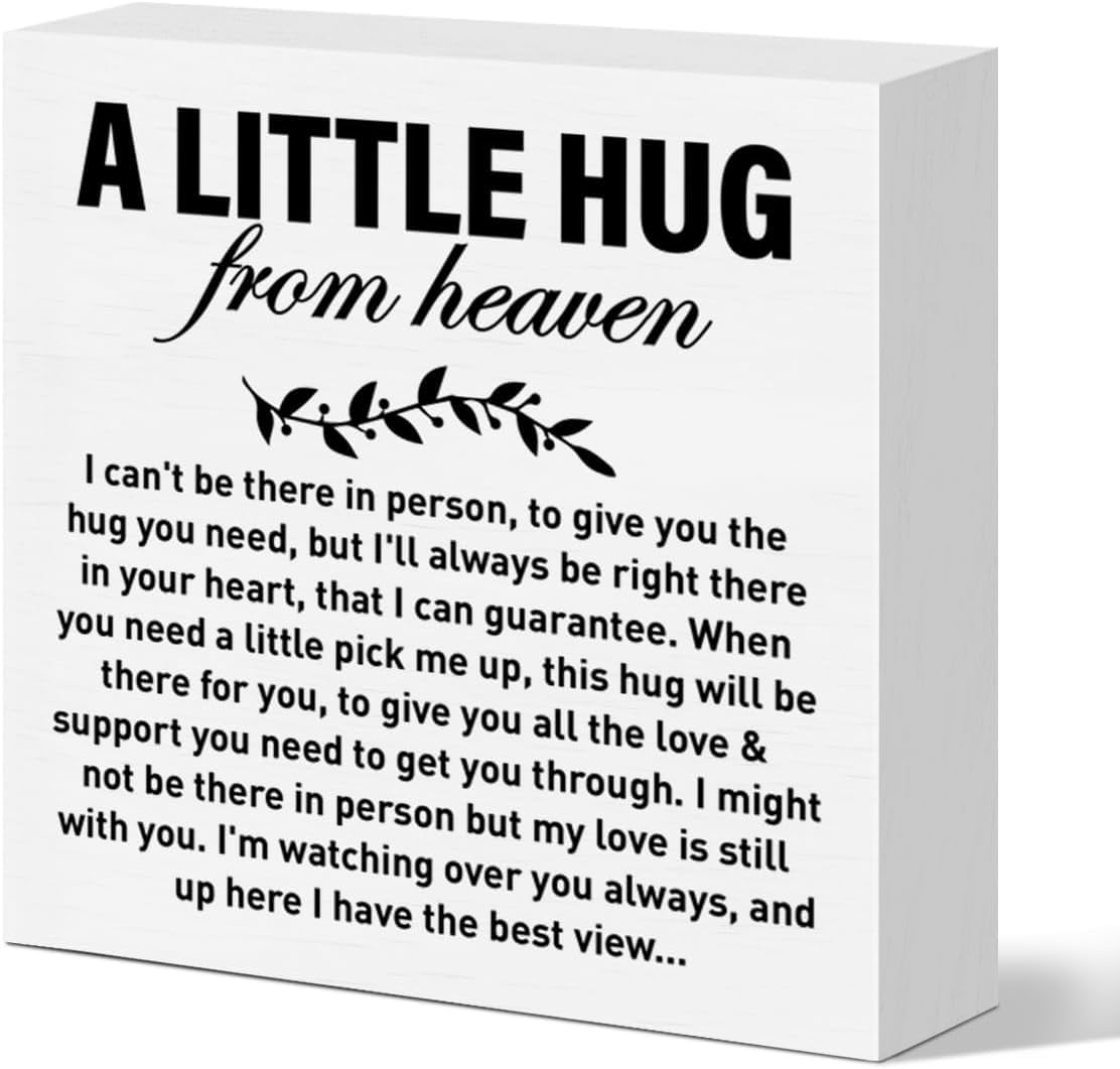 A Little Hug from Heaven Box Sign 7x7 Inch Sympathy Desk Decor