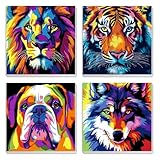 MXJSUA 4 Pack Colorful Animals Paint by Numbers Kit with Framed Canvas for Ages 6-12 Kids, Paint by Numbers Kits for Children Beginners, Acrylic Oil Painting for Home Wall Decor Gift (8x8 inch)