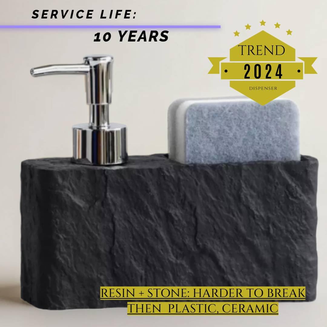 Premium ResinStone Kitchen/Bath Soap Dispenser, Elegant Hand Wash, Washing Up Liquid, Dish Soap and Sponge Caddy - Image 2
