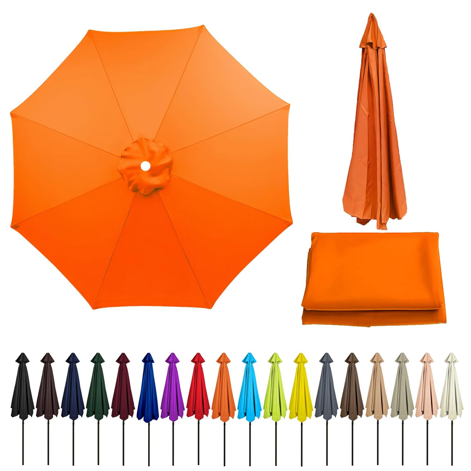 2.5m/8.2ft Sun Umbrella Replacement Parasol Fabric Cover, Umbrella Replacement Cloth for 8 Ribs, Rainproof, Breathable, for Outdoor, Market, Garden, Pool, Beach(Orange Color)