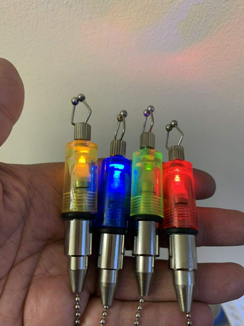 Olax Light-up Chain Bite Indicator, Alarm, Bobbin Swingers, Hangers, Weight Adjustable (Red+Blue+Green+Yellow)