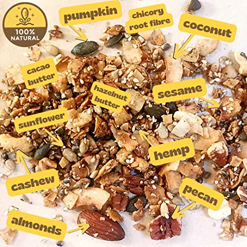 Keto Low Carb Müsli Ohne Zucker zusatz | Low Carb Lebensmittel Granola | Low Carb Süßigkeiten | Ketogene Lebensmittel Fügen Sie Einfach Protein Pulver Für Proteinreiches Keto Müsli | ZingyZoo