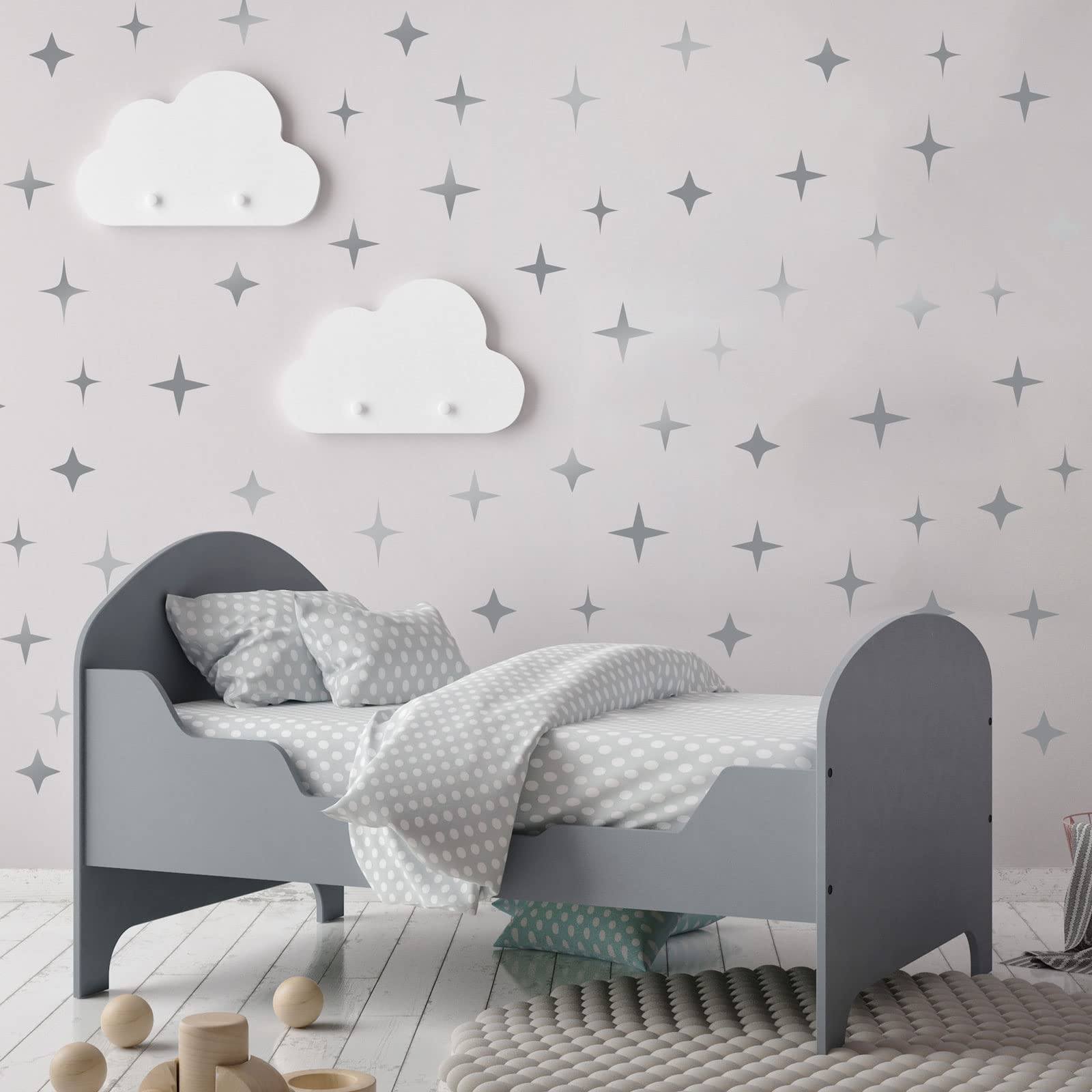 Stickerscape Star Wall Stickers (Mixed - 2 Sheets - Silver) | Space Wall Stickers for a Night Time Themed Bedroom or Nursery | Easy to Apply, Cleanly Removable