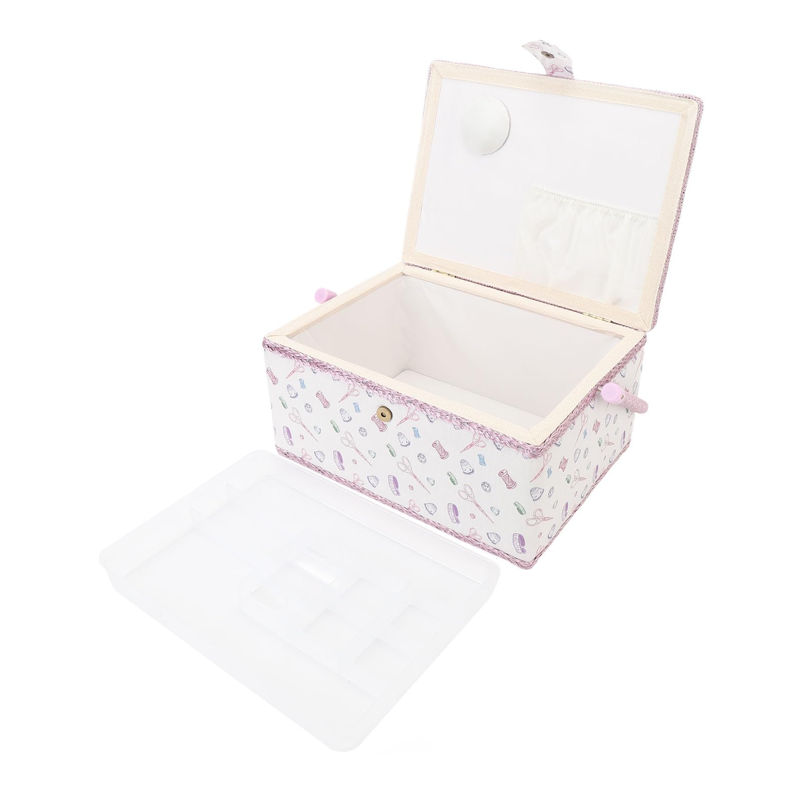 Cesta de Costura para Caja de Almacenamiento de Tela, Organizador de Gran Capacidad con asa portátil, Compartimentos Transparentes para Agujas, Tijeras, Hilos, Accesorio