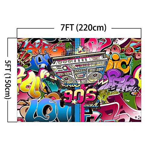 Mocsicka Hip Pop 90'S Backdrop 7X5Ft Vinyl Graffiti Music 90Th Themed Party Background 90S Personalized Portrait Banner Decoration Photography Backdrops #TOP3