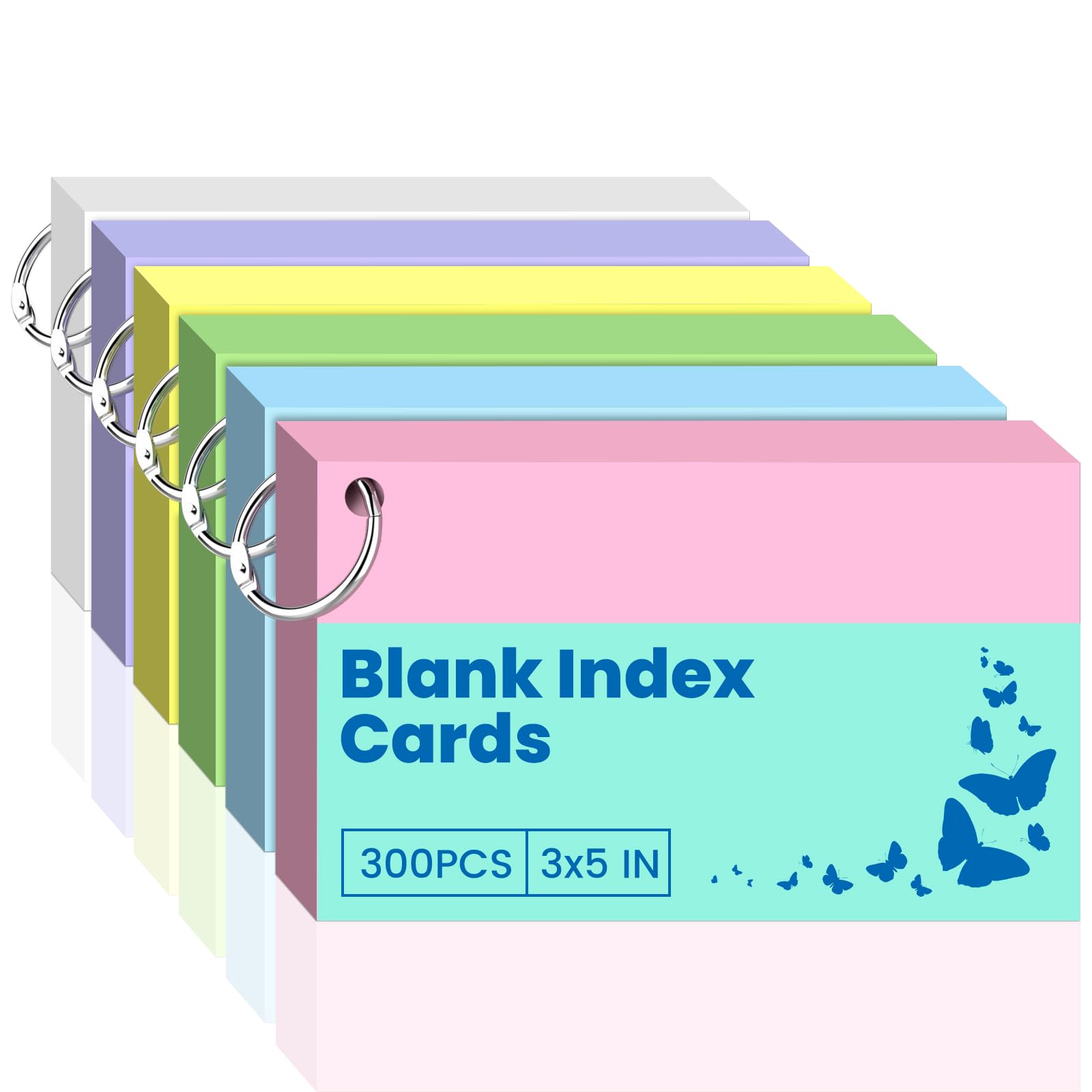 300 PCS Index Cards 3x5 in Blank Flashcards, 3x5 Cue Cards, Flash Cards with 6 Metal Binder Ring, Colored Paper Record, Study, Recipe Revision Flashcards for Taking Notes, Reminder image 8