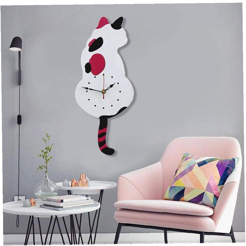 Lankater Cats Swinging Tail Wall Clocks Cartoon Arabic Numerals Mute Pendulum Timepieces Home Decoration(Random Style)
