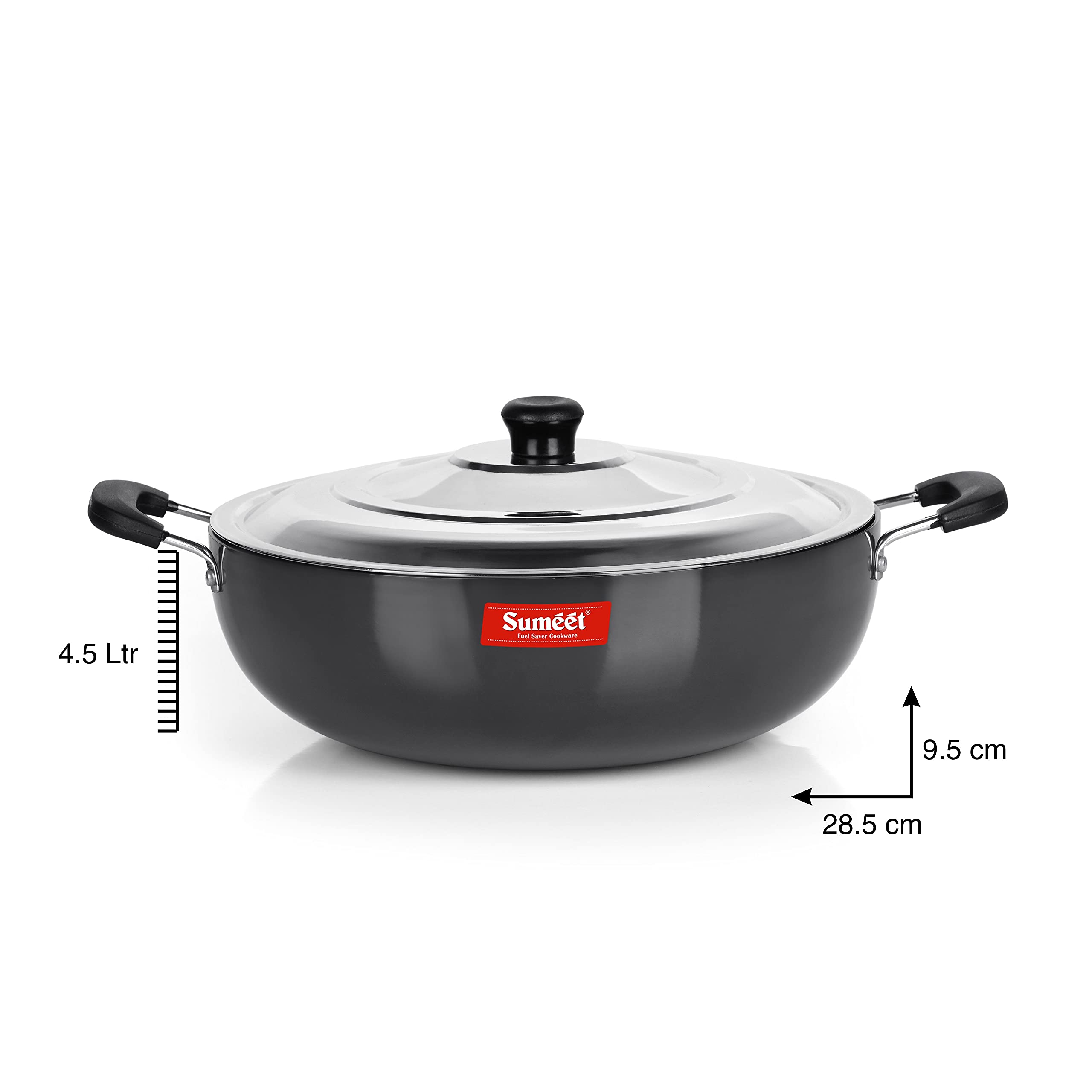 Sumeet 3mm Hard Anodized Deep kadai with Stainless Steel Lid Big Size No. - 15 (28.5cm Dia. 4.5 liter Capacity) - Image 4 thumbnail