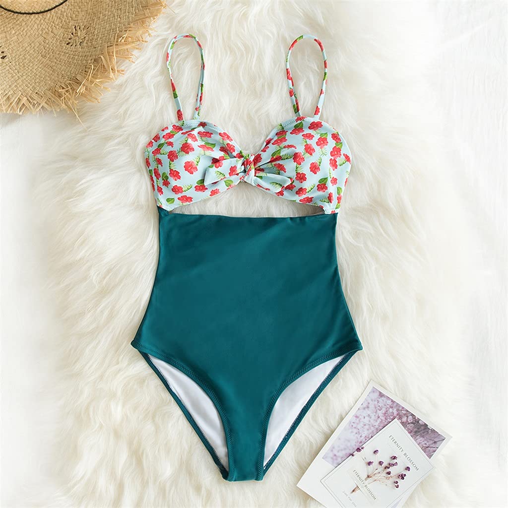 Fester einteiliger Badeanzug Sexy ausgeschnittener Bowknot-Frauen-Monokini-Mädchen-Strand-Badeanzug-Badebekleidung (Color : Green, Size : Small Code) (Green Small Code)
