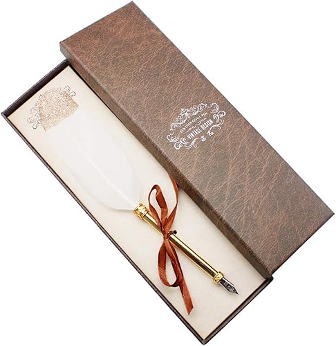 Vista 52 de Gullor Pluma de pluma vintage, pluma de inmersión de plumas naturales con caja de regalo, negro y marrón