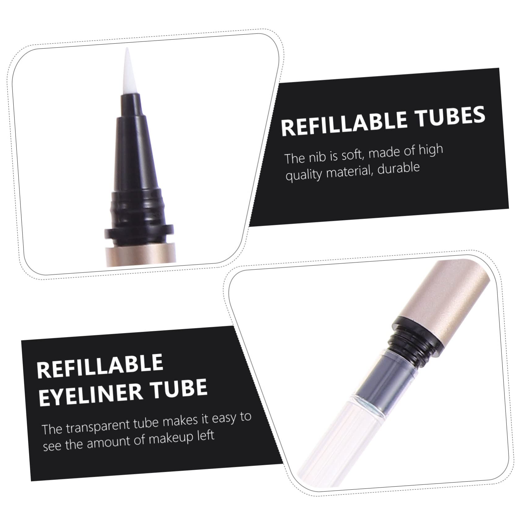 Lápiz Delineador Líquido Recargable 5 Unidades 1 Ml Tubo Plástico Dorado para Maquillaje Ojos Profesionales Uso Diario