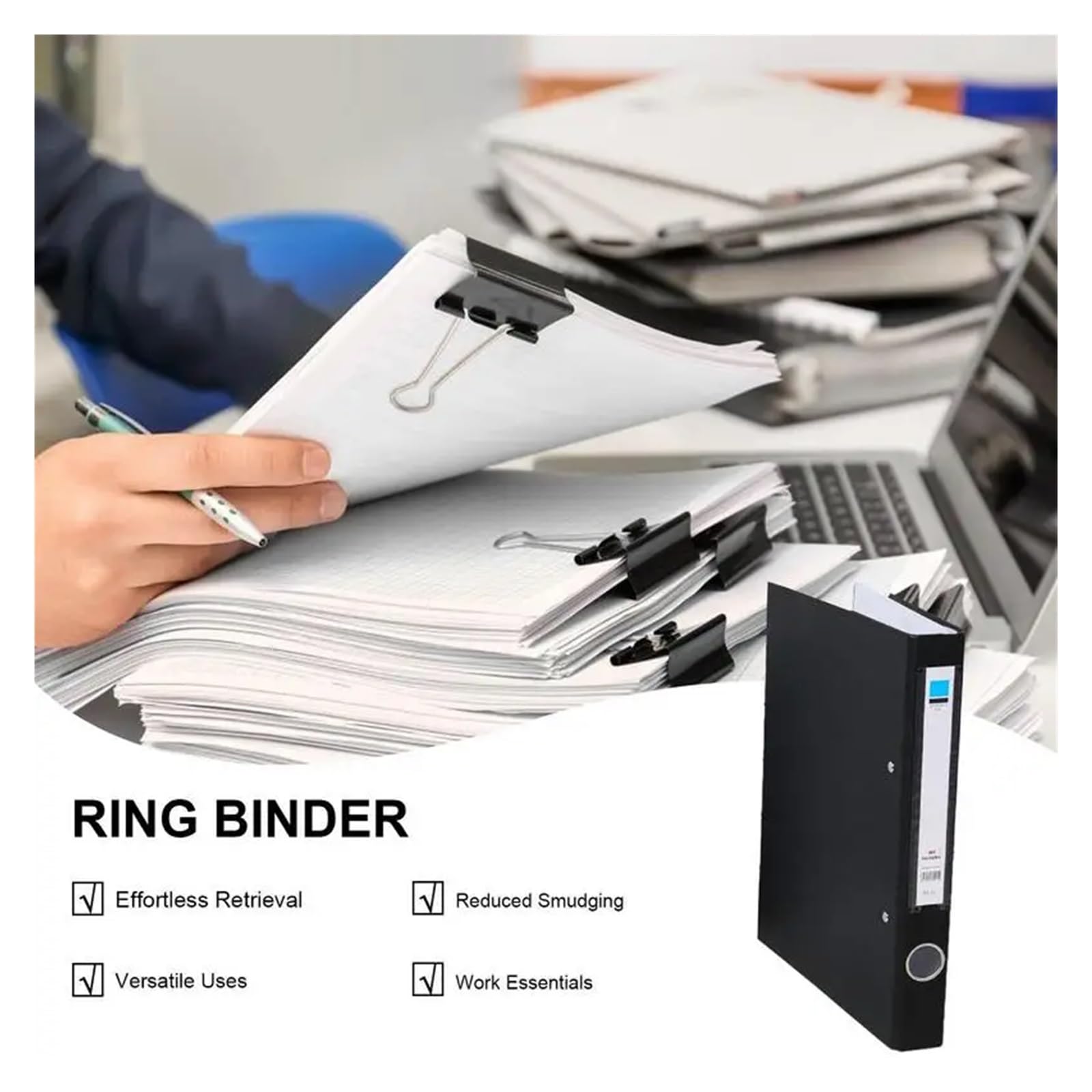 Kontoauszugsordner 2 Ring Lever Arch File Portable High Capacity Folder Two Hole Binder Plastic Lever A4 Binder Folders School Office Supplies(Black)