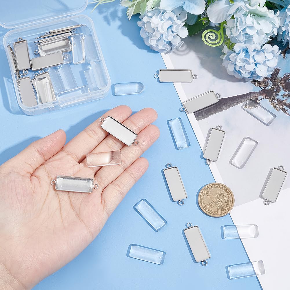 UNICRAFTALE 20 Sets Stainless Steel Rectangle Cabochon Pendant Blanks With Glass Domes - For DIY Jewelry Making - View #6