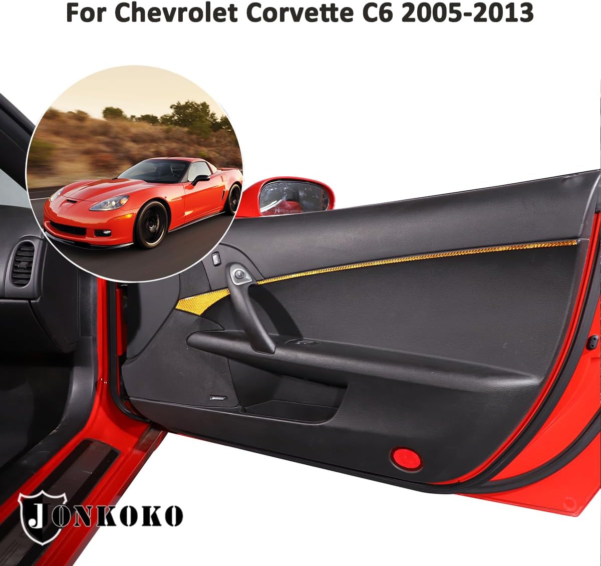 ABS Soft Carbon Fiber Car Interior Door Panel Decal Sticker Compatible with Chevrolet Corvette C6 2005-2013 Inside Door Beltline Trim Decoration Sticker (Yellow)