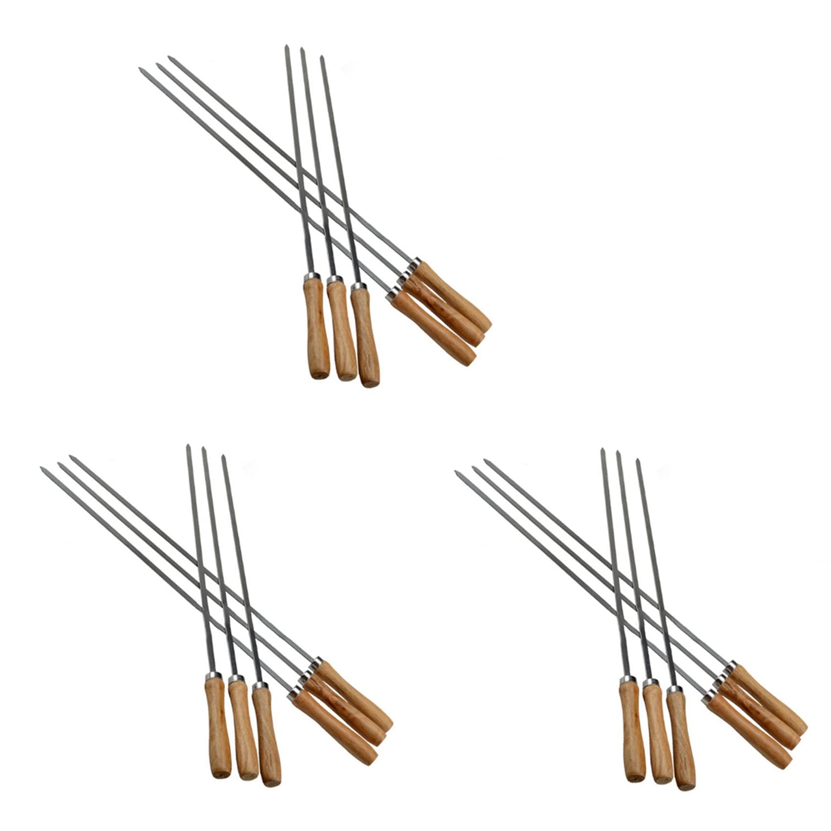 Simpls Kebab BBQ Stainless Steel Skewers with Wooden Handles, Flat Metal Skewer Rods with Storage Bag, Pack of 18