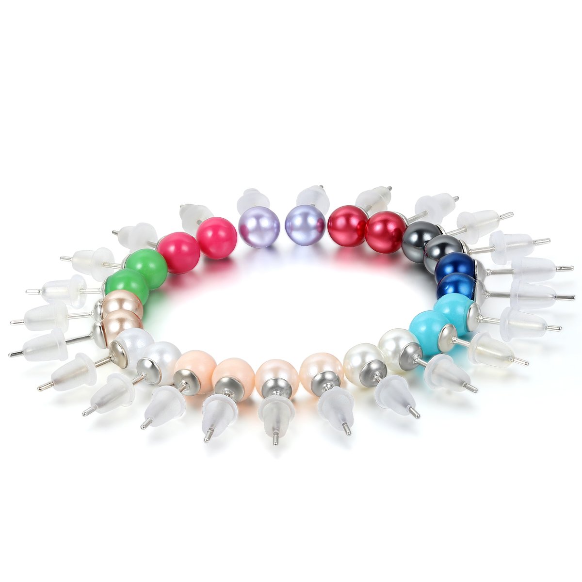 JewelryWe Pendientes de tuerca mezcla de colores acero inoxidable de mujer bola de perla coloridos pendientes 12 pares hipoalergénicos