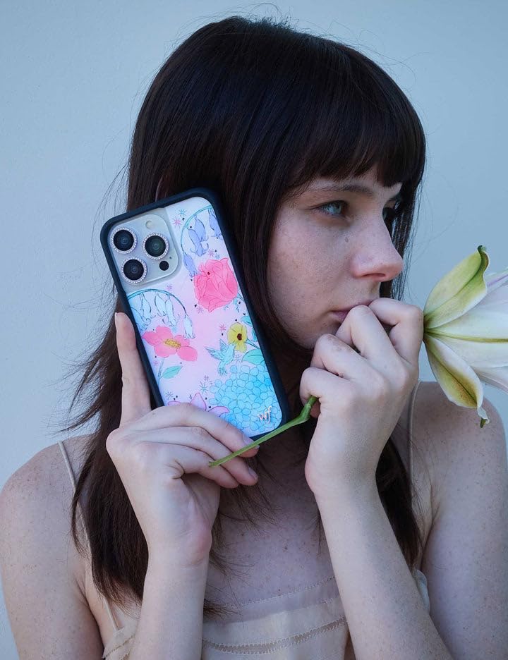 Image of Wildflower Cases - Compatible with iPhone 16 | Protective Black Bumper, 6.5ft Drop Test Certified, Women Owned Small Business | Pink Green Floral Aesthetic Trendy Cute | Bluebelle Dreams