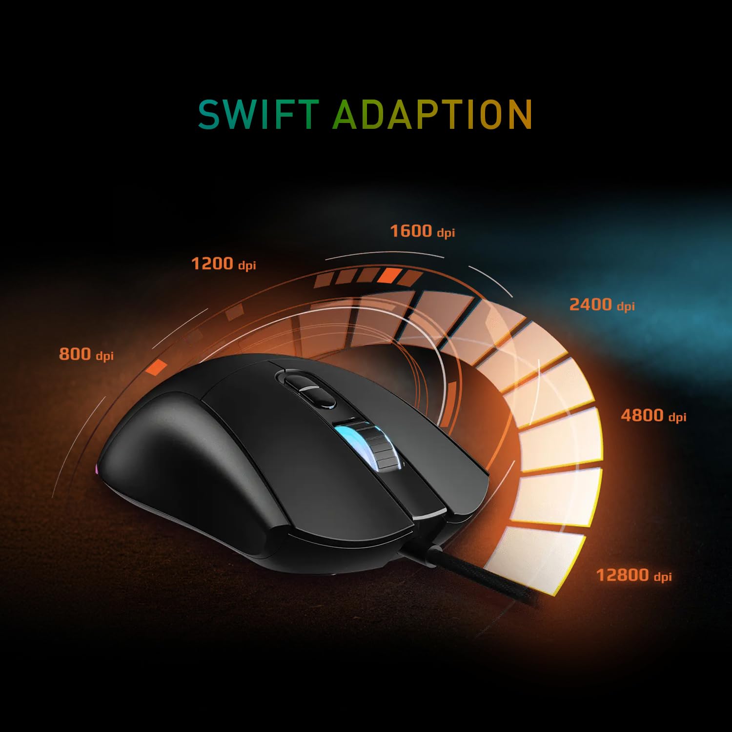 MSI Forge GM320 - Ratón para Juegos, 12800 dpi, microinterruptor de más de 20 m, Sensor óptico, diseño ergonómico de Mano ambitextro, luz RGB