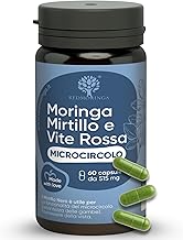 Integratore Microcircolo Gambe Mirtillo Nero e Vite Rossa - NUOVA FORMULA - Riduce la Pesantezza e stimola la Circolazione Gambe - con Moringa BIO | 60 Capsule Veg 100% Naturali - RedMoringa