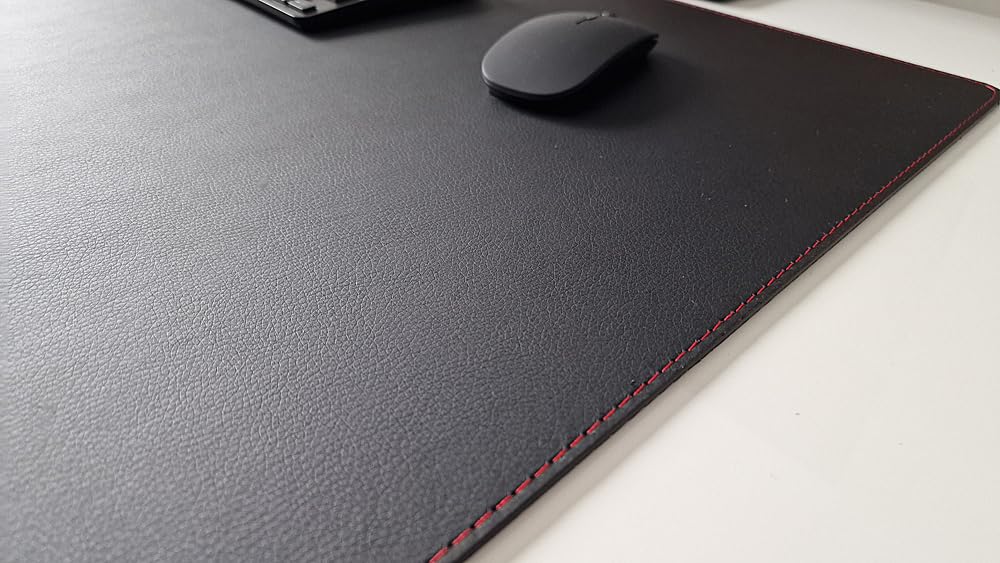 Schreibtischunterlage sanft lux Leder 60 x 40 Schwarz Rote Naht