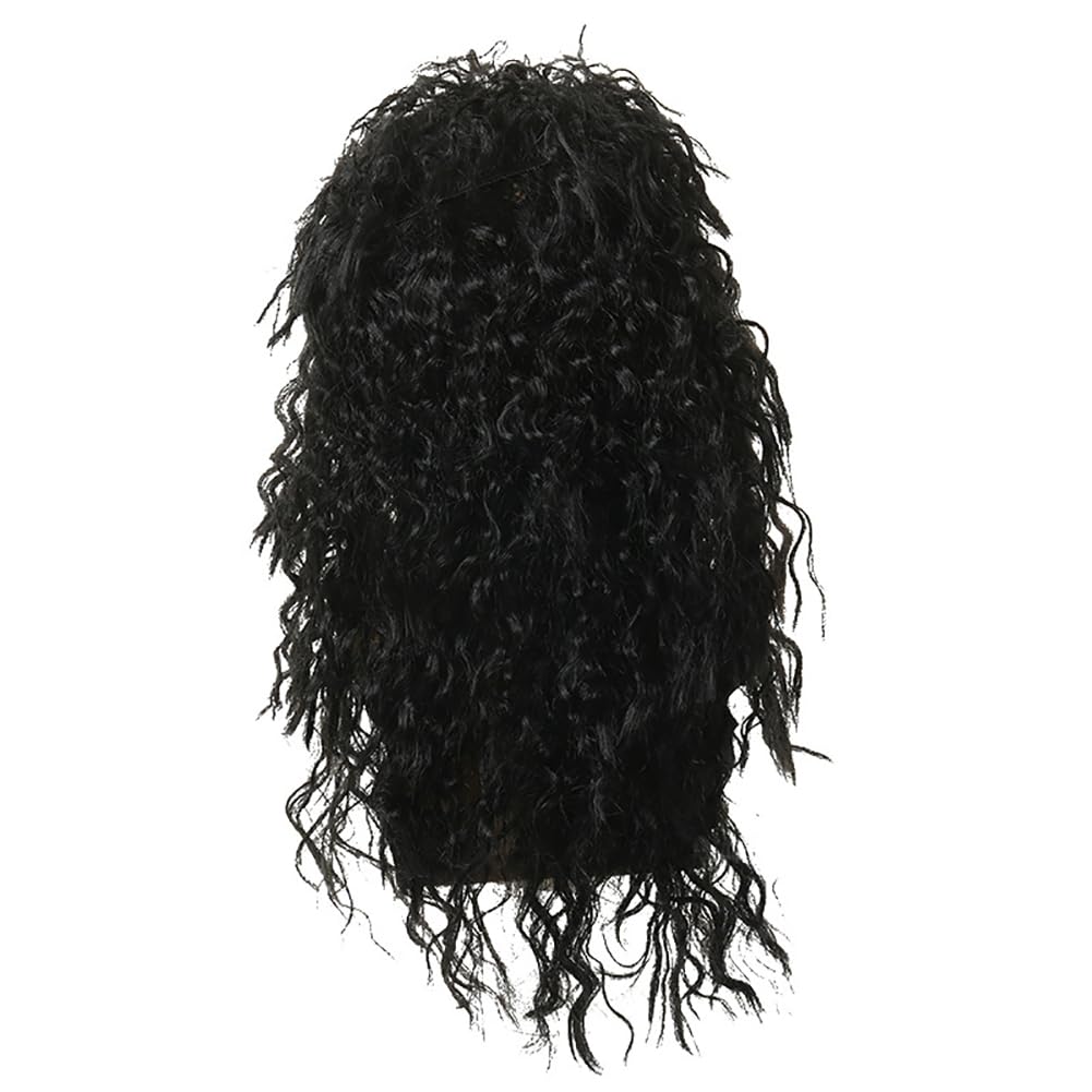 JIHUOO Mens 80s Black Wig Punk Rocker Wig 70s Retro Style Wig Funky Punk Wig Long Hippie Wig Fancy Dress Wig Halloween Cosplay Wig for Men Women - Image 3