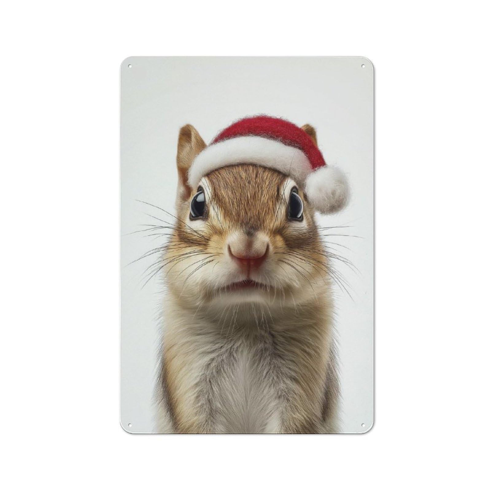 Junmoney Chipmunk With Santa Hat Retro Tin Wall Plaque 30X20cm For Dining Room Or Kitchen, For Home Decor Collectors