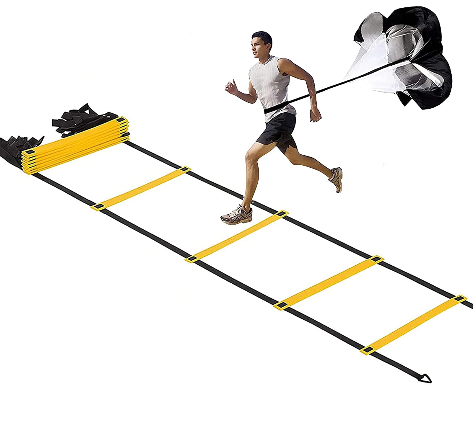 Resistencia Paracaídas Conjunto De Entrenamiento De Agilidad De Velocidad, Escalera De Agilidad/Paracaídas De Resistencia / 5 Conos / 4 Clavijas De Metal/Bolsa De Transporte/Cinturón De Entrenam