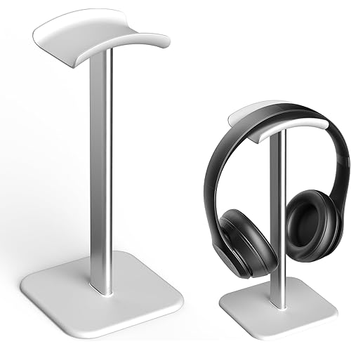 Headphone Stand for Desk - Headset Stand with Aluminum Hanger and Plastic Headrest, Headphone Holder for AirPods Max, Sony, Bose, Beats and More (White)