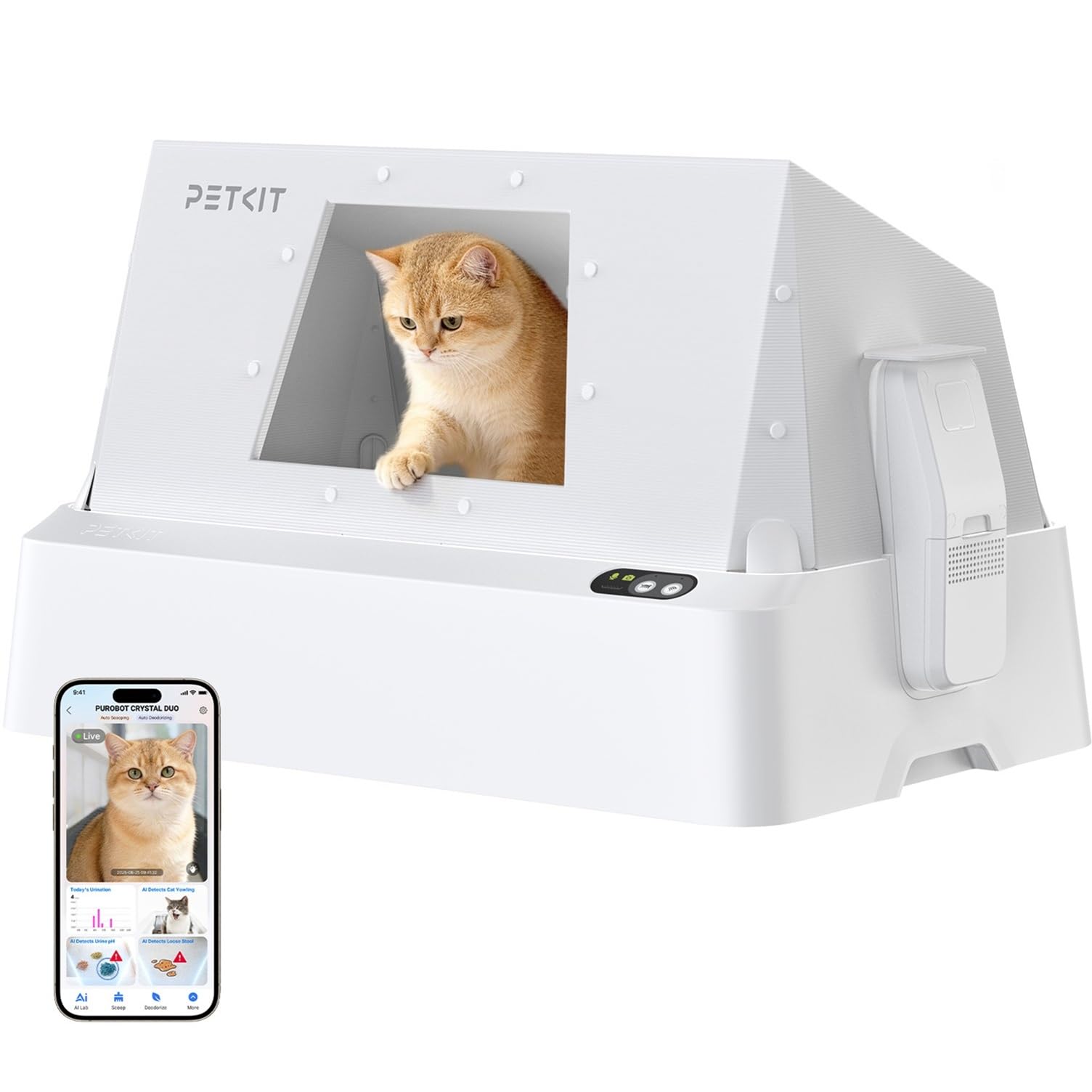 PETKIT PUROBOT Crystal Duo Lettiera Gatto Autopulente con Cappuccio Chiuso, Telecamera AI, Monitoraggio Intelligente della Salute, Pulizia Bidirezionale, Eliminazione degli Odori