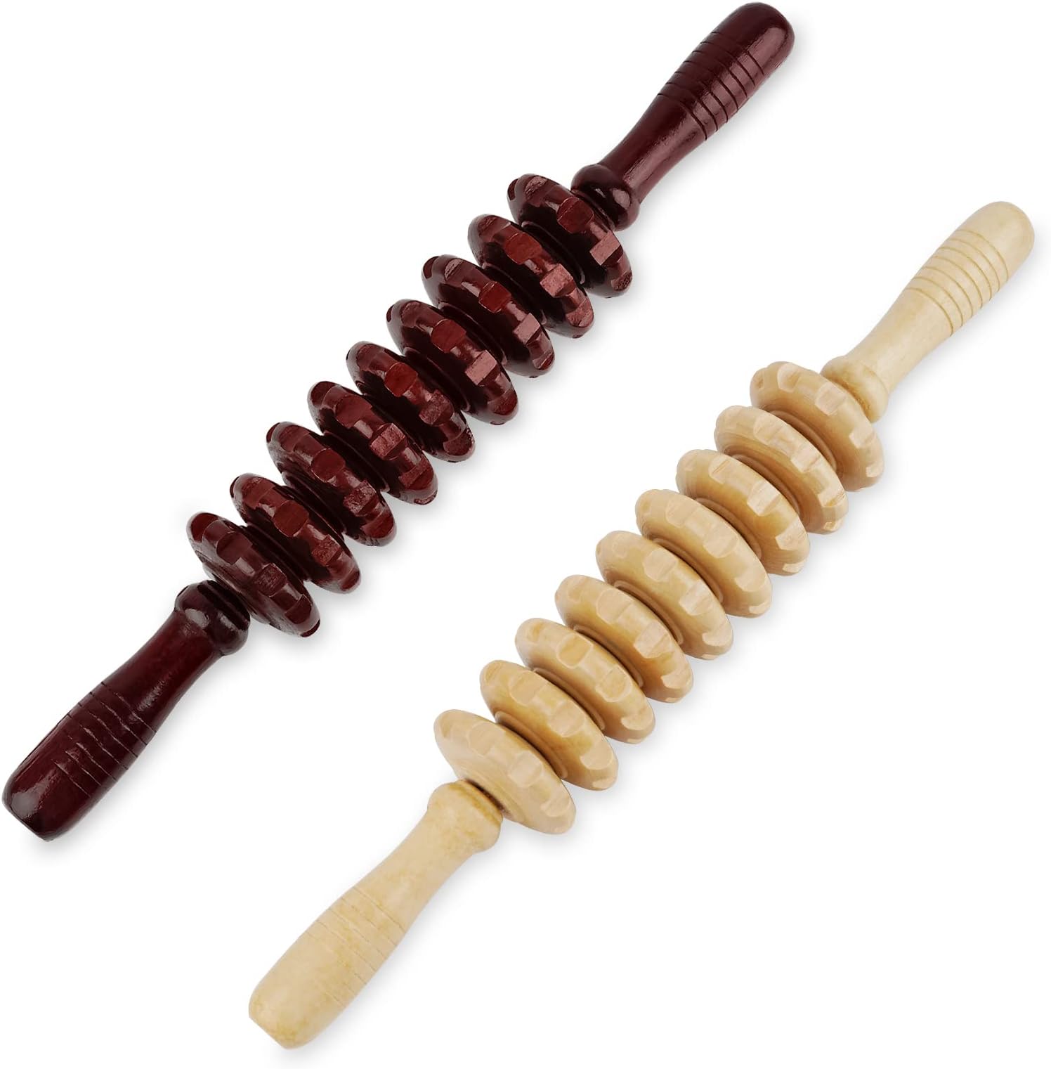 Jitnetiy Wooden Massage Roller Handheld Cellulite Sore Trigger Points with 9 Balls (2 Pack, Random)