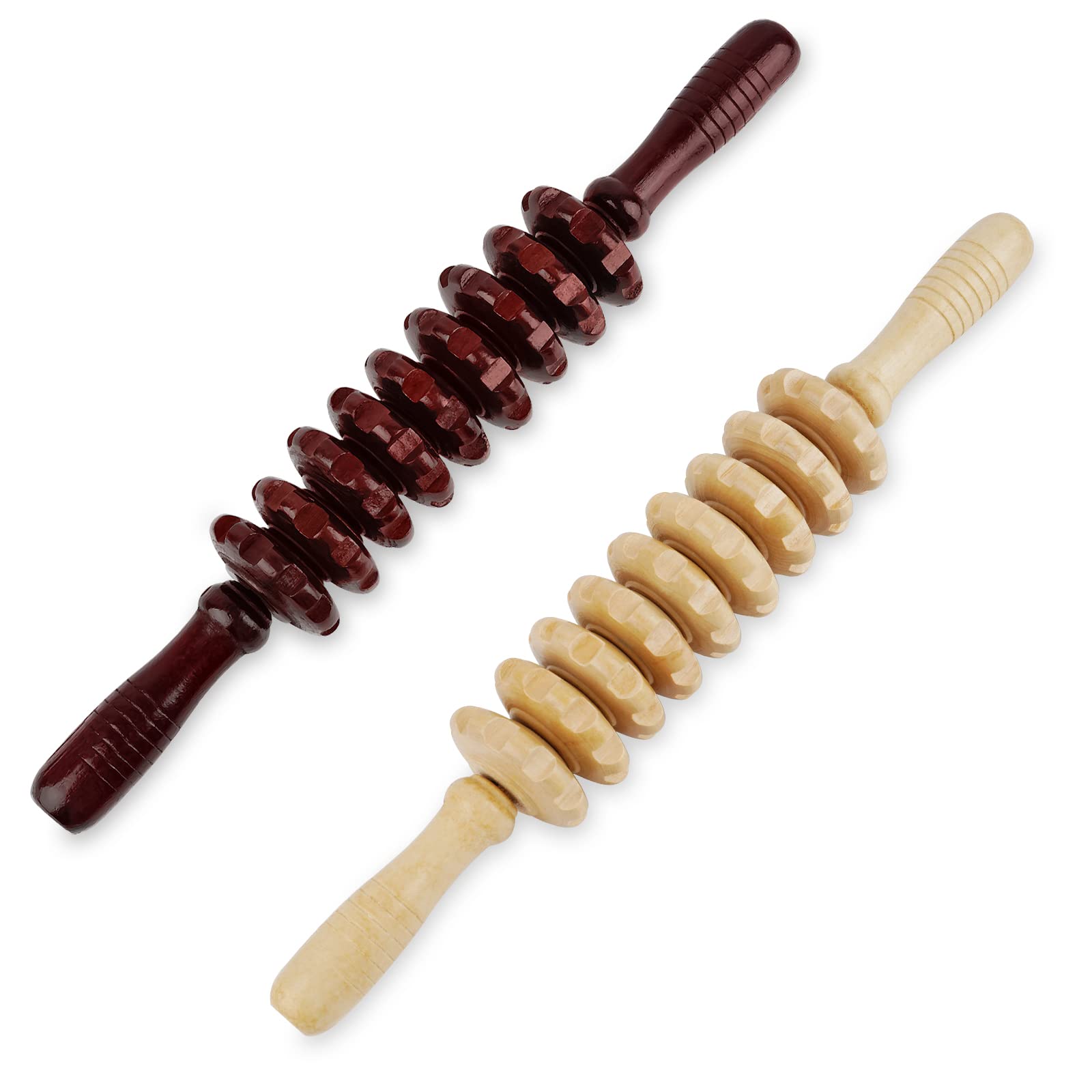 Jitnetiy Wooden Massage Roller Handheld Cellulite Sore Trigger Points with 9 Balls (2 Pack, Random)