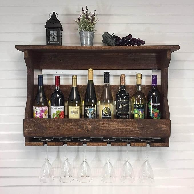 Streema art Sheesham Wood Jorden Wooden Wall Hanging Design Bar | Bar Cabinets for Home | Mini Bar for Home | Solid Wood Make Wine Storage Cabinet with Glass Hanging Space-Walnut Finish 1